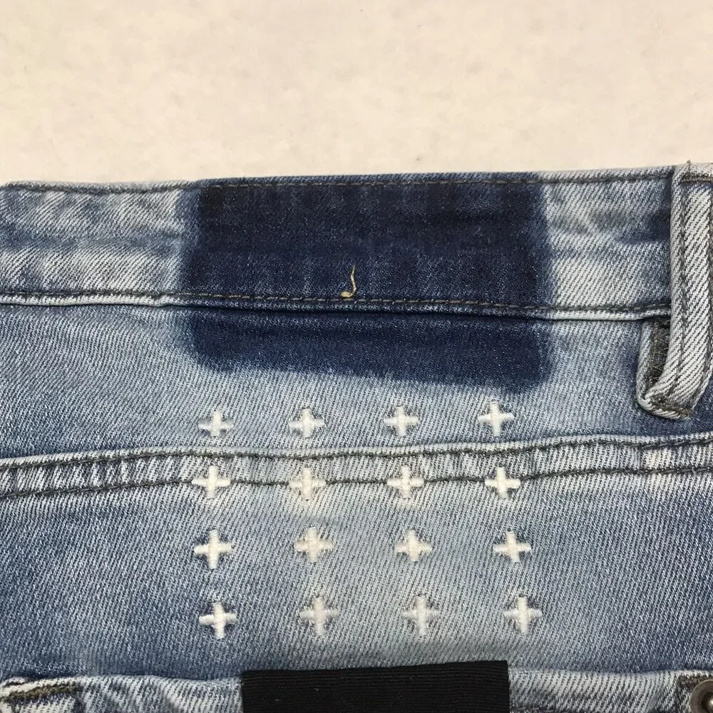KSUBI Van Winkle Dollar Print Jeans Men 33x32 Light Wash Distressed Stretch Slim
